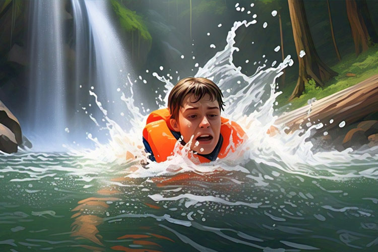 Ilustrasi - Tenggelam di air terjun. (FOTO: AI)