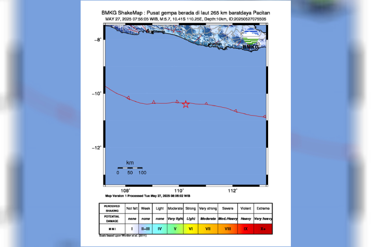 Gempa Magnitudo 5,7 Guncang Laut Barat Daya Pacitan, Warga Diimbau Tetap Waspada