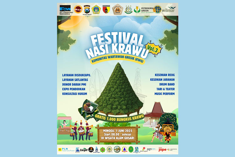 Flayer kegiatan Festival Nasi Krawu Komunitas Wartawan Gresik dalam rangka Hari Pers Nasional 2025 (Foto: KWG for TIMES Indonesia).