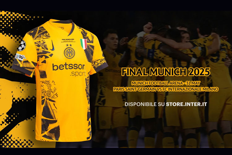 Inter Milan akan mengenakan seragam ketiga mereka yang berwarna kuning emas, bukan kostum klasik biru-hitam saat laga final Liga Champions melawan PSG. (Foto: inter.it)