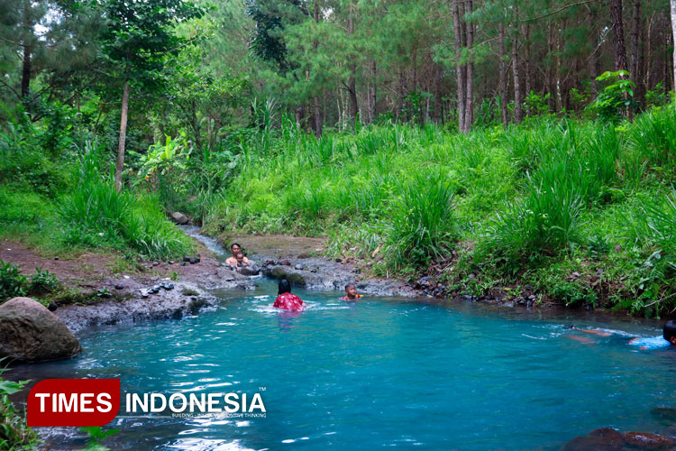 Penampakan air yang berwarna biru di Kedung Biru. (Foto : Anggara Cahya/TIMES Indonesia)