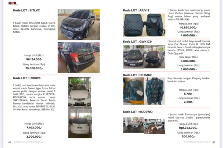 Sejumlah barang lelang Komisi Pemberantasan Korupsi dalam Katalog Lelang KPK Juni 2025 yang diakses dari Jakarta, Rabu (11/6/2025). ANTARA/HO-KPK