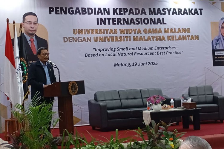 Acara PKM Internasional UWG Malang dan Universiti Malaysia di Hall Widya Graha, Kampus II UWG Malang, Kamis (19/6/2025).