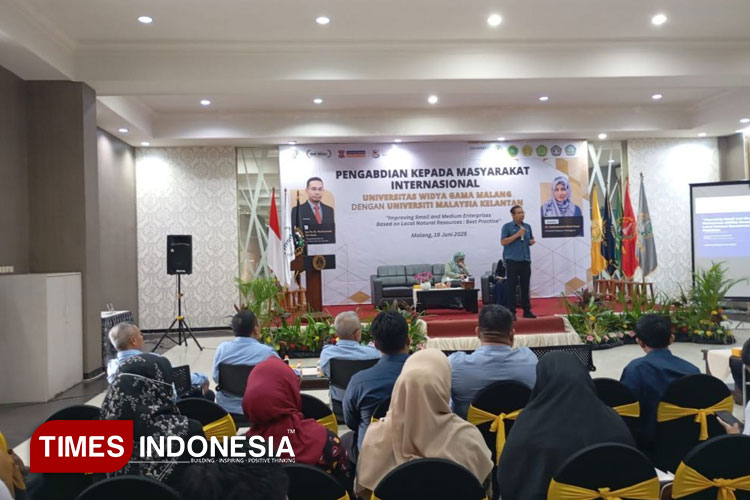 Acara PKM Internasional UWG Malang dan Universiti Malaysia di Hall Widya Graha, Kampus II UWG Malang, Kamis (19/6/2025).