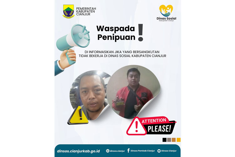 Dua oknum penipu mengatasnamakan Dinas Sosial Cianjur, masyarakat diminta waspada. (FOTO: Dinsos Cianjur for TIMES Indonesia)