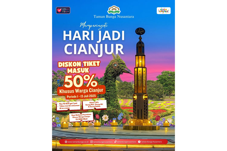 Hari Jadi Cianjur ke-348, Taman Bunga Nusantara Beri Diskon Spesial untuk Warga Lokal
