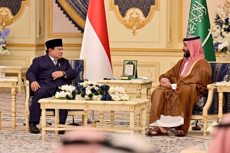 Presiden RI Prabowo Subianto (kiri) dan Putra Mahkota sekaligus Perdana Menteri Kerajaan Arab Saudi Pangeran Mohammed bin Salman bin Abdulaziz Al Saud (MBS) dalam pertemuan bilateral di Istana Al-Salam, Jeddah, Arab Saudi, Rabu (2/7) (ANTARA)