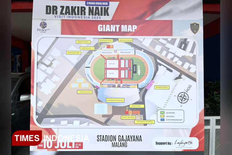 Peta lokasi kegiatan Dr Zakir Naik di Kota Malang. (FOTO: Rizky Kurniawan Pratama/TIMES Indonesia)