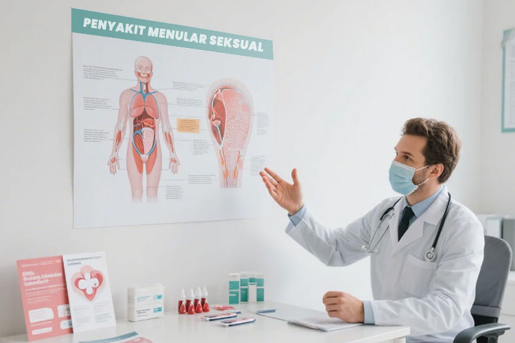 Ilustrasi - Seorang dokter sedang menjelaskan tentang penyakit menular seksual (PMS) ( Foto: Generate by AI)