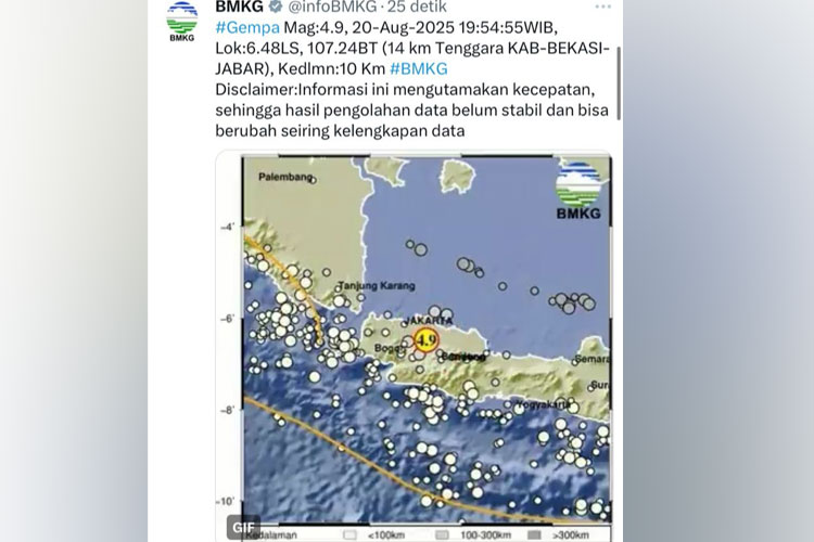 Gempa Bumi Dangkal Magnitudo 4,7 Guncang Bekasi, Terasa hingga Banten