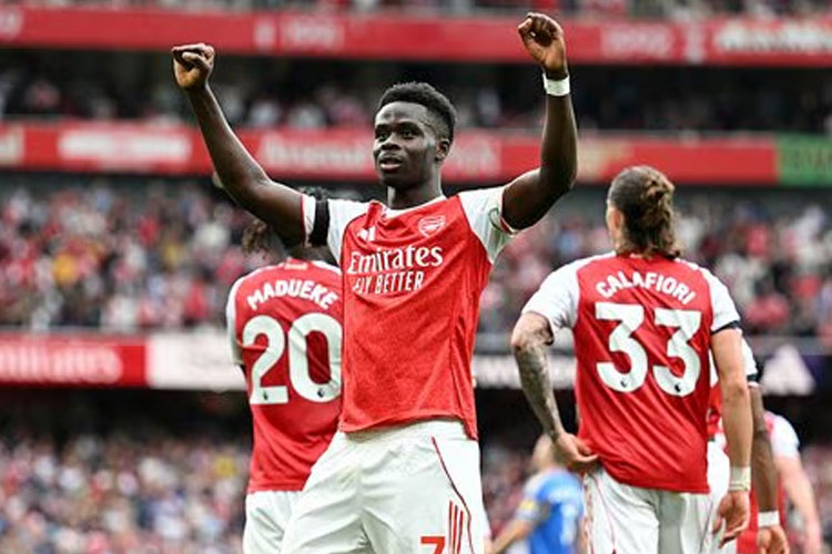 Bukayo Saka melengkapi pesta Arsenal 5-0 saat melawan Leeds United di laga perdana Liga Inggris, Minggu (24/8/2025). (Foto: arsenal.com)