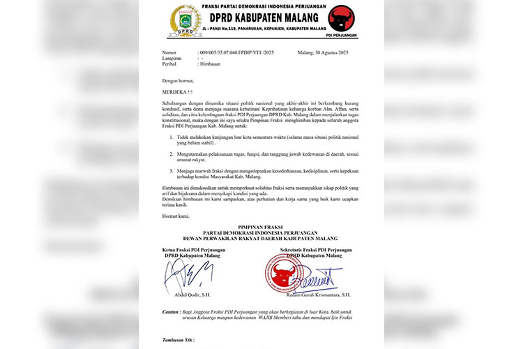 Suasana Duka Affan, Fraksi PDI Perjuangan Malang Batasi Perjalanan Anggota