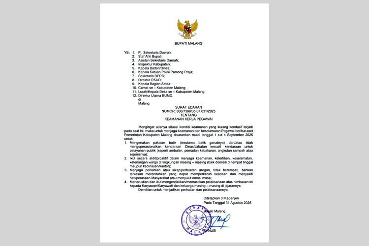 Empat Hari ke Depan, Bupati Malang Minta ASN Pemkab Jaga Keamanan dan Sikap