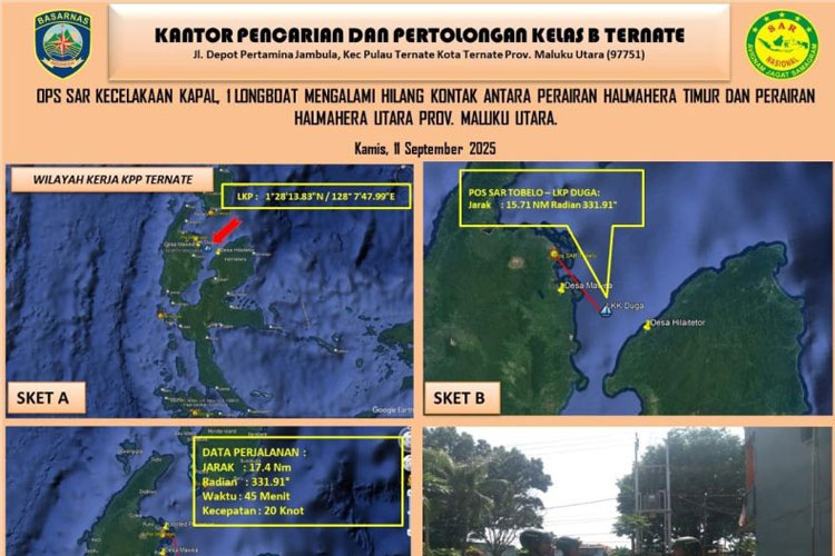 Long Boat Angkut 10 Penumpang Hilang Kontak di Perairan Halmahera, SAR Ternate Bergerak Cepat