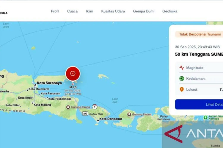 Tangkapan layar dari situs BMKG tentang gempa bumi di Sumenep, Jawa Timur. (FOTO: ANTARA/ Tangkapan Layar Situs BMKG)