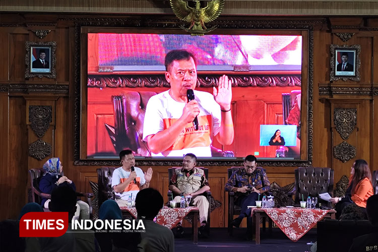 Diskusi Nothing Without Us, Ada Ruang Disabilitas dalam Penanggulangan Bencana di Pendopo Rumah Rakyat, Kota Mojokerto, Rabu (1/10/2025). (Foto: Theo/TIMES Indonesia)