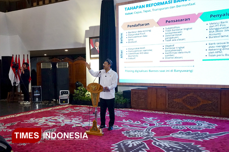 Menteri Sosial, Saifullah Yusuf saat memaparkan tentang Digitalisasi bansos Nasional. (Foto: Humas Pemkab for TIMES Indonesia)