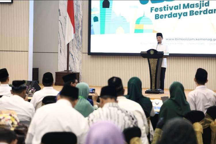 Menteri Agama Nasaruddin Umar saat membuka Festival Masjid Berdaya Berdampak atau MADADA Fest 2025. (FOTO: Kemenag for TIMES Indonesia)