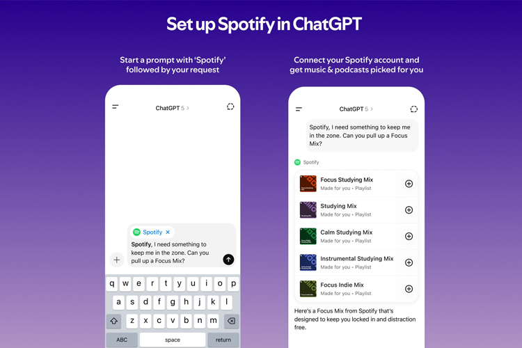 Spotify bisa memberikan rekomendasi audio sesuai prompt yang diinput pengguna ChatGPT (FOTO: Spotify Newsroom)