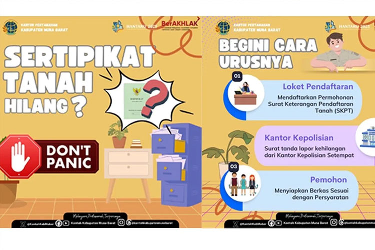 Kantor Pertanahan Kabupaten Muna Barat meluncurkan kampanye informasi publik bertajuk “Jangan Panik Jika Sertipikat Tanah Hilang