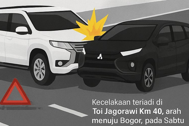Ilustrasi kecelakaan antara Mistubishi Xpander vs Pajero di Tol Jagorawi. (Foto: AI TIMES Indonesia)