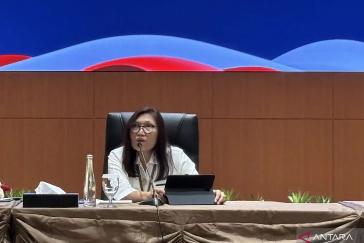 Direktur Penyuluhan, Pelayanan, dan Hubungan Masyarakat DJP Rosmauli menjawab pertanyaan wartawan dalam taklimat media di Jakarta, Senin (20/10/2025). (Foto: Antara/Imamatul Silfia)