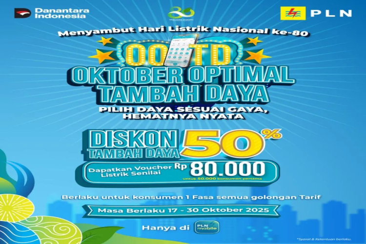 Flyer promo tambah daya listrik PLN untuk menyambut Hari listrik Nasional ke-80 bertajuk “Oktober Optimal Tambah Daya”, di Banjarbaru, beberapa waktu lalu. (FOTO: ANTARA/HO-PLN UID Kalselteng)