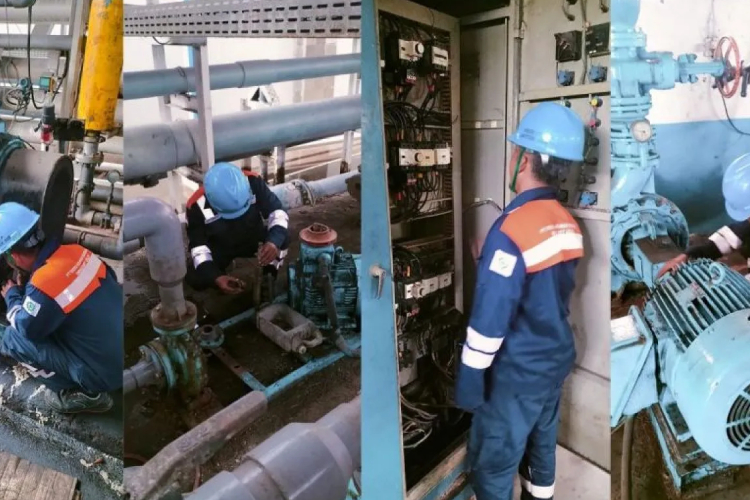 Suasana Subholding Pelindo Jasa Maritim (SPJM) melalui Duan anak perusahaannya mengelola dan mengoperasikan sea water reserve osmosis (SWRO) untuk mendukung pengurangan penggunaan air tanah. (FOTO: ANTARA/ HO- SPJM)