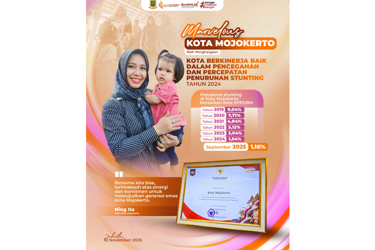 Pemkot Mojokerto Terima Dana Insentif Fiskal Rp6 Miliar atas Keberhasilan Tekan Stunting