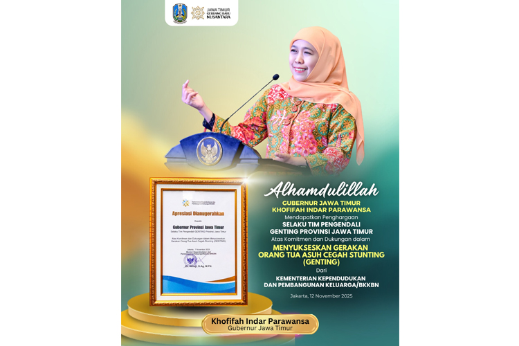 Gubernur Khofifah Raih Penghargaan BKKBN, Konsistensi Turunkan Stunting di Jatim