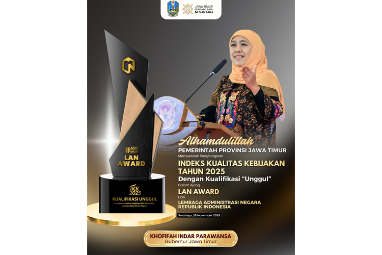 Indeks Kualitas Kebijakan Pemprov Jatim Dinobatkan Unggul dalam Ajang LAN Award 2025