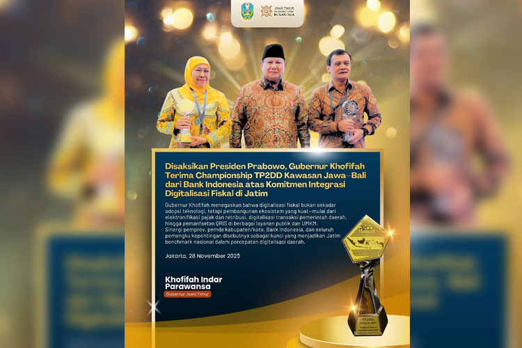 Gubernur Jatim Khofifah Terima Championship TP2DD Kawasan Jawa–Bali