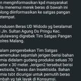 Hoaks Beras Kimia UD Widodo Beredar di WhatsApp, Begini Klarifikasi Satgas Pangan