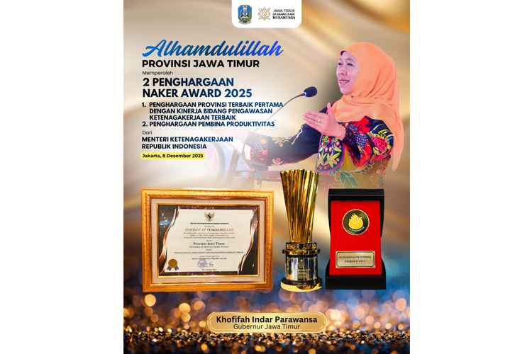 Gubernur Khofifah Raih Dua Penghargaan di Naker Award 2025