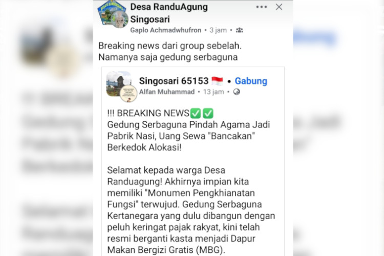 Gedung Serbaguna Desa Randuagung di Malang Diprotes, Diduga Bakal Difungsikan Dapur MBG