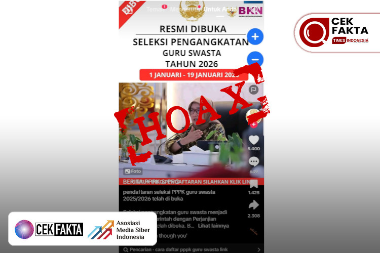 CEK FAKTA: Hoaks! Seleksi Pengangkatan Guru Swasta Tahun 2026, Jangan Dibuka Tautannya