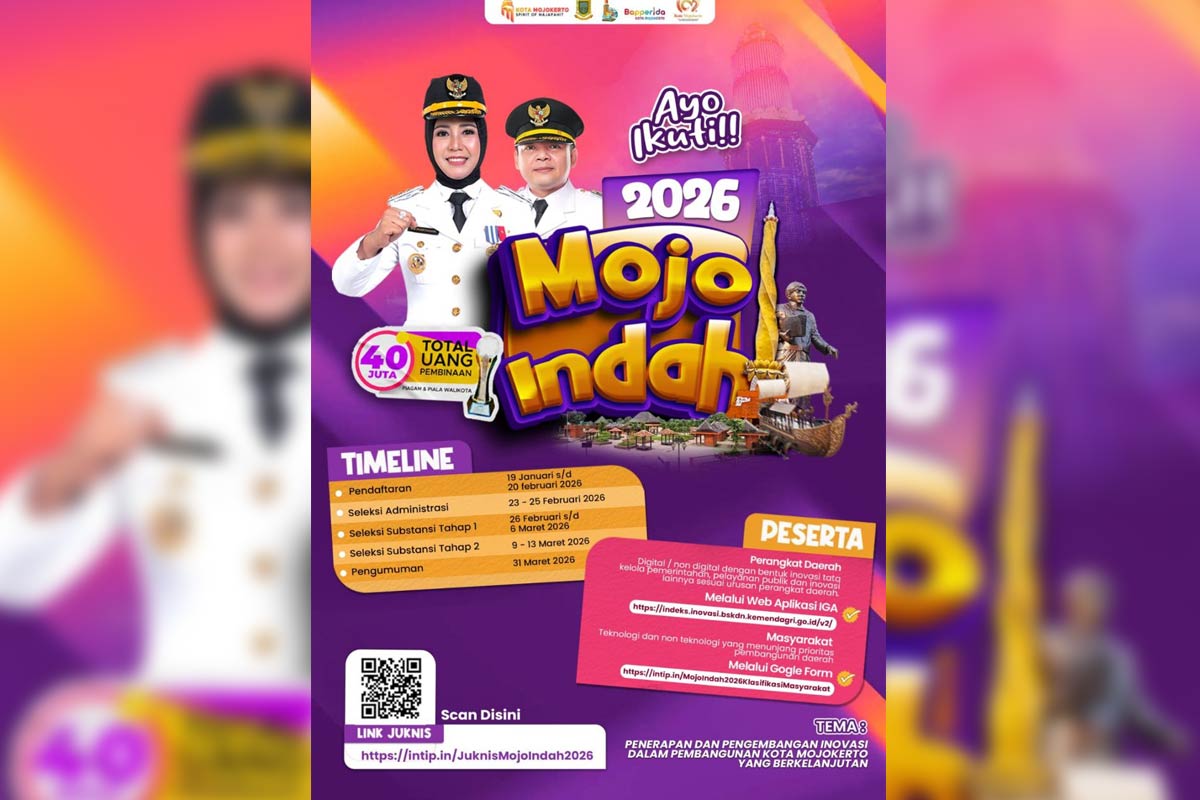 Pemkot Mojokerto Gelar Lomba Mojo Indah 2026 Berhadiah Puluhan Juta Rupiah