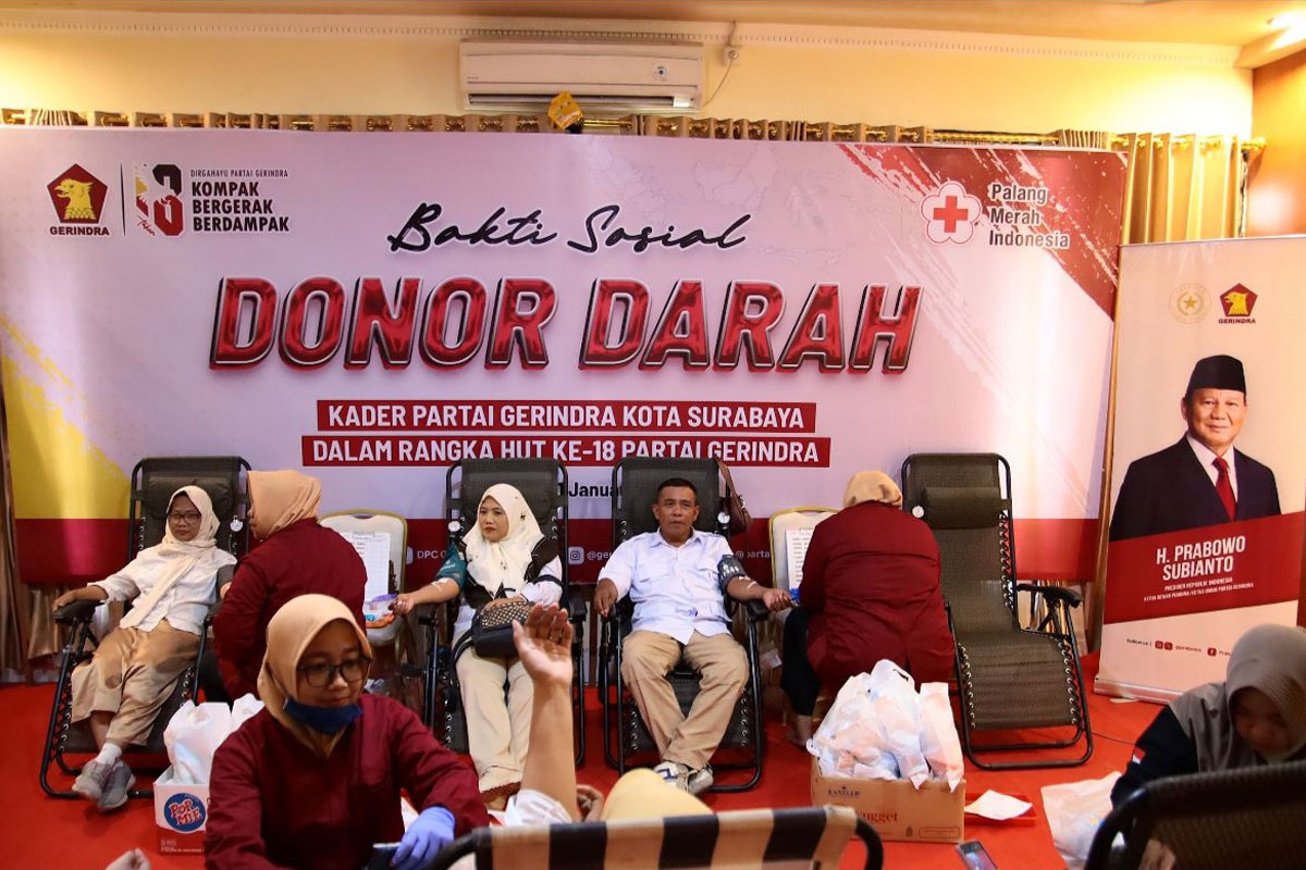 Gerindra Surabaya Gelar Aksi Donor Darah Jelang HUT Gerindra ke-18