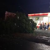 Tersangkut Dahan, Truk Tabrak Toko Modern di Kabupaten Bondowoso